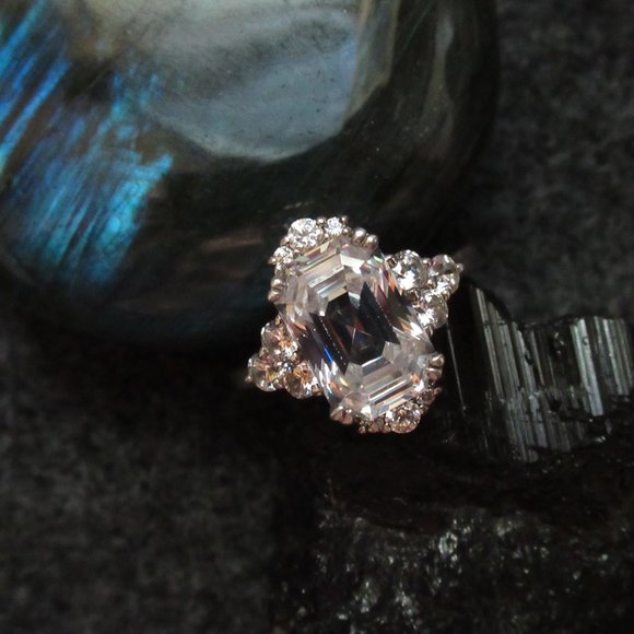 EMERALD Cut Art Deco Ring | Large Fine Fashion Ring | Cocktail, Anniversary - Picture 13 of 14